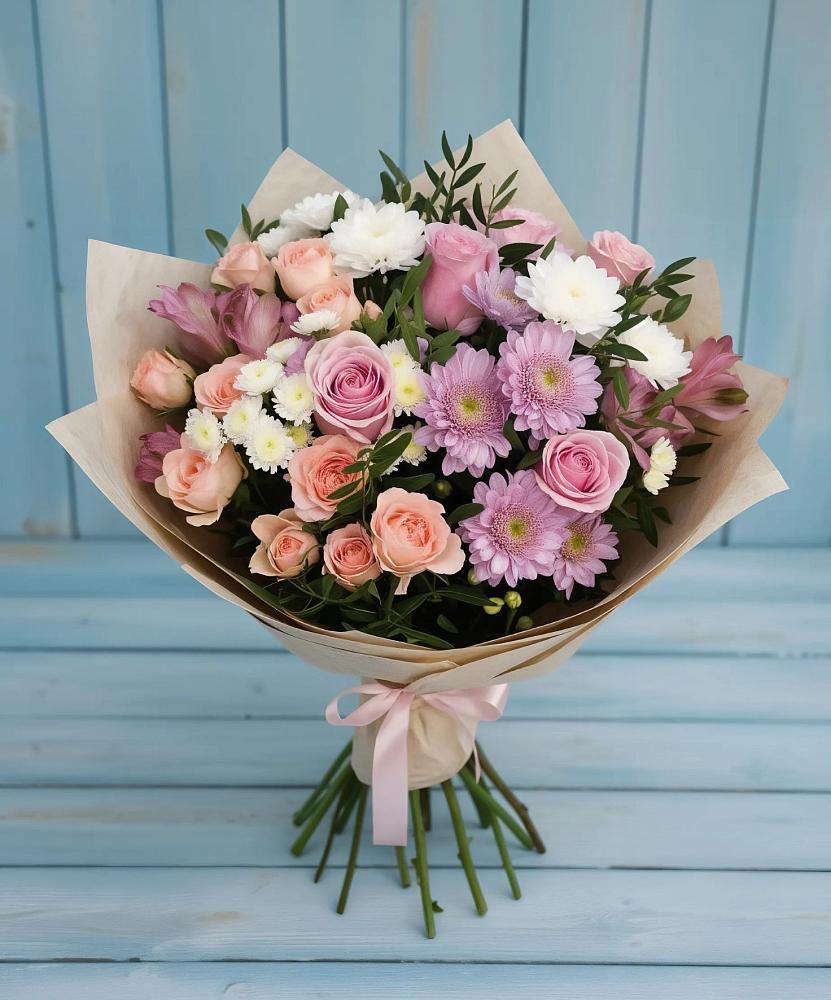 Букет цветов из: Хризантемы, Розы и Альстромерии в Старое Дрожжаное