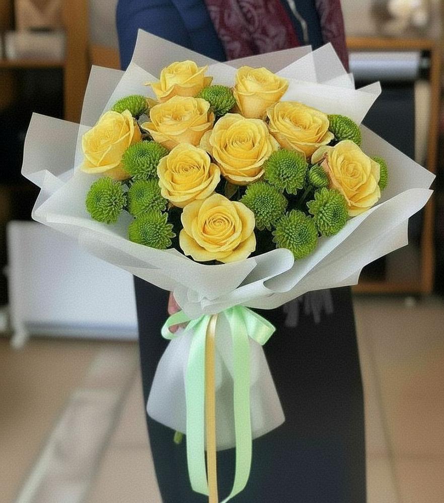 Букет цветов из: Хризантемы и Розы в Старое Дрожжаное