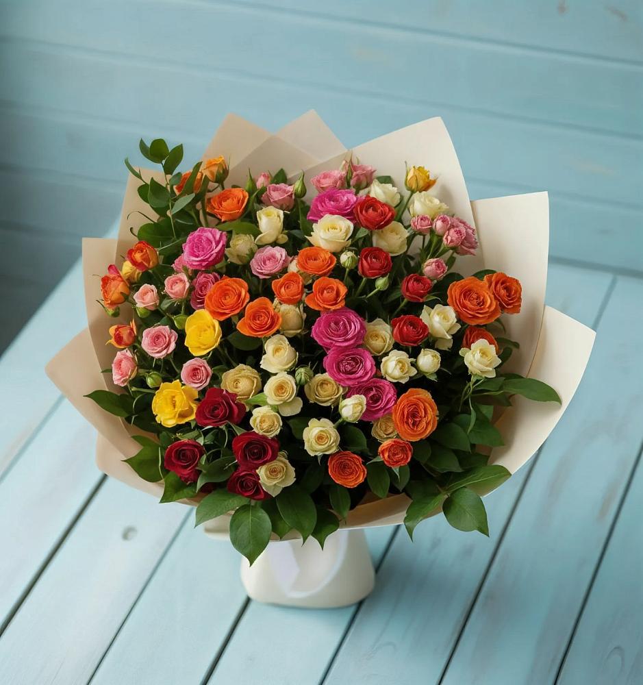 Букет Микс из разноцветных кустовых роз в Старое Дрожжаное