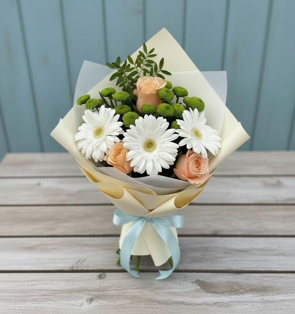 Букет цветов из: Герберы, Розы и Хризантемы в Старое Дрожжаное