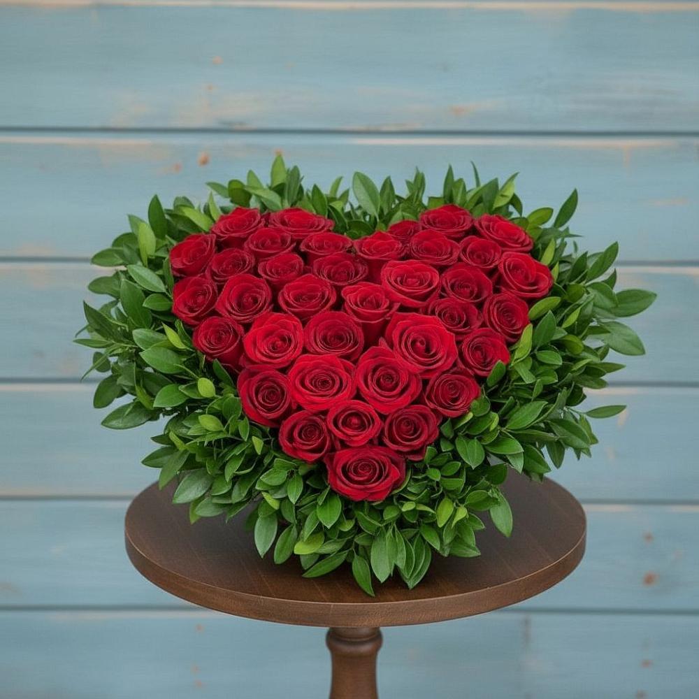 Цветочная композиция из Розы в виде сердца в Старое Дрожжаное