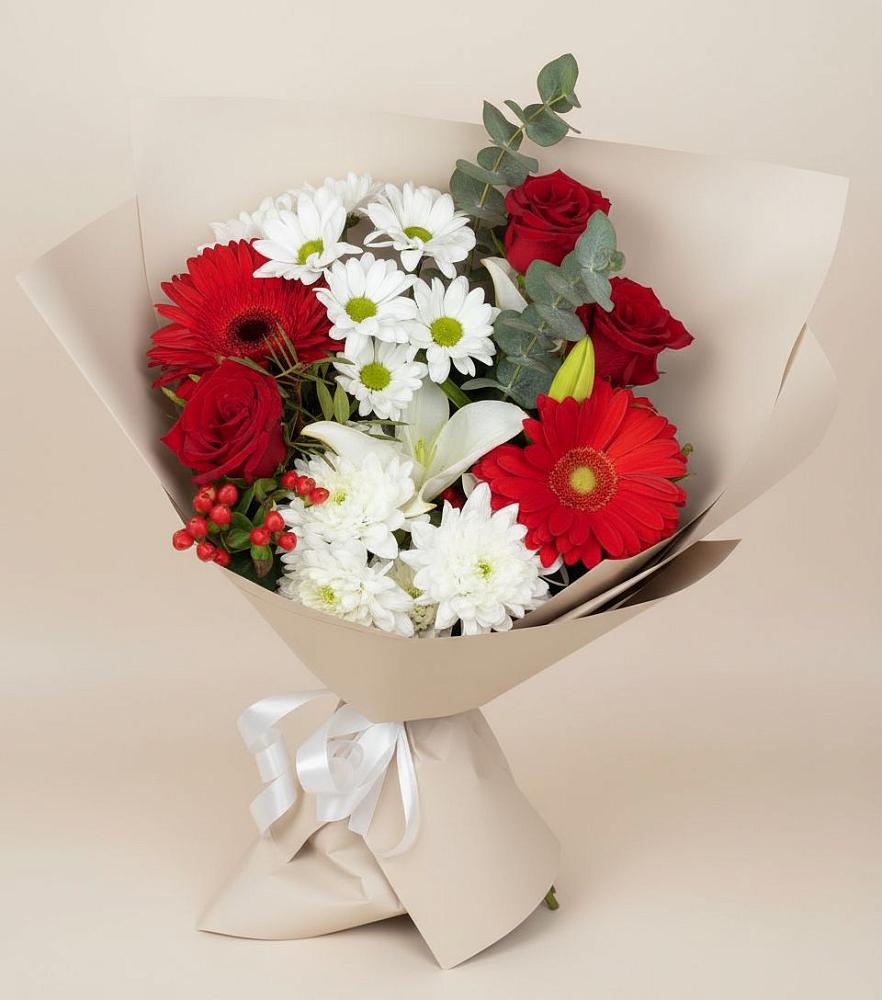 Букет цветов из: Розы, Хризантемы, Герберы и Лилии в Старое Дрожжаное