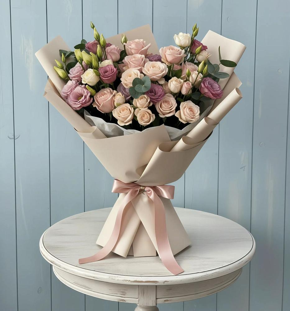 Букет цветов из: Розы и Лизиантусы в Старое Дрожжаное