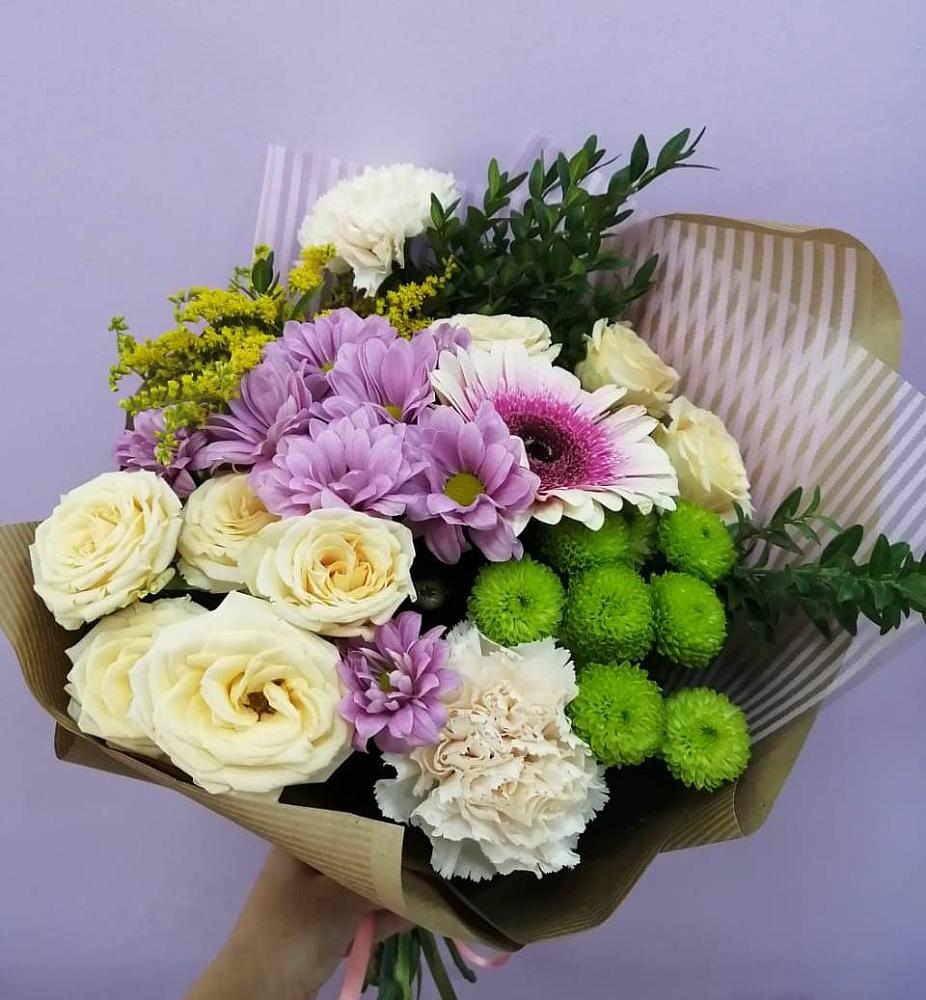 Букет цветов из: Хризантемы, Розы, Гвоздики и Герберы в Старое Дрожжаное