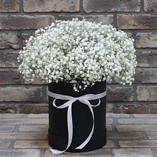 Цветочная композиция из Гипсофила в шляпной коробке в Старое Дрожжаное