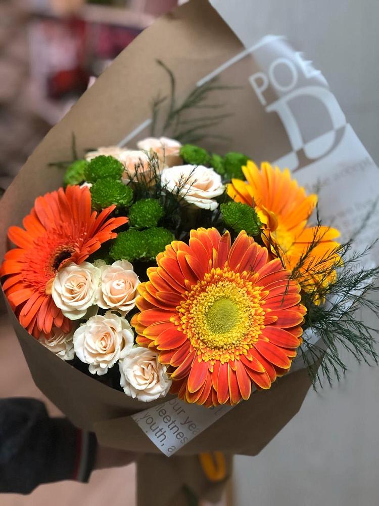 Букет цветов из: Герберы, Хризантемы и Розы в Старое Дрожжаное